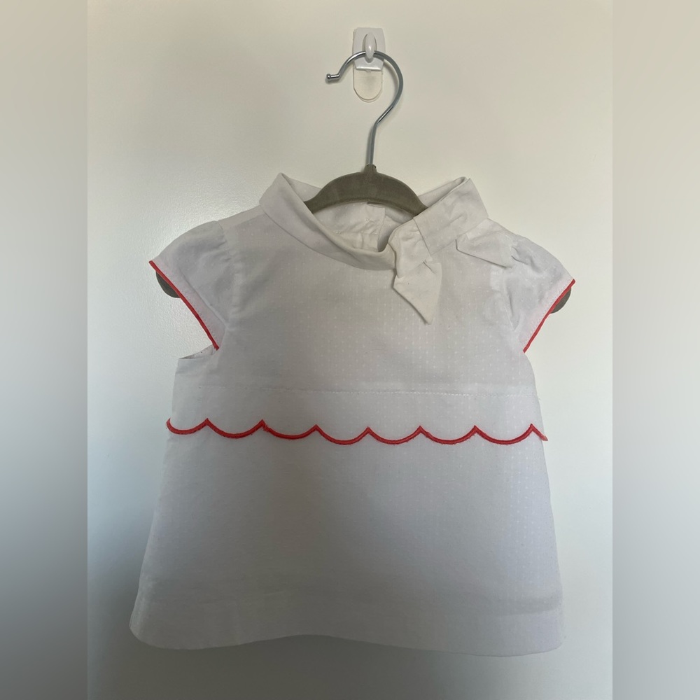 JANIE & JACK 6-12 months sleeveless white blouse with pink embroidery and bow